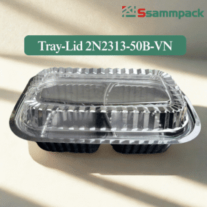 Tray-Lid 2N2313-50B-VN – Khay Nhựa Đen 2 Ngăn Kèm Nắp