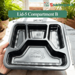 Khay Nhựa Đen 5 Ngăn Lid-5 Compartment B – Khay Suất Ăn Chuyên Dụng