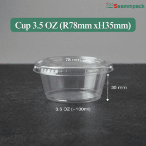Hũ Nước Chấm Trong Kèm Nắp – Cup 3.5 OZ (R78mm xH35mm) – Hộp Đựng Nước Sốt, Gia Vị Dùng Một Lần