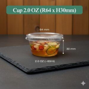 Hũ Nước Chấm Trong Kèm Nắp – Cup 2.0 OZ (R64 x H30mm) – Hộp Đựng Nước Sốt, Gia Vị Dùng Một Lần